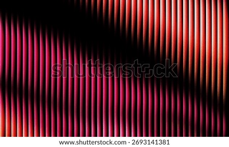 A visually striking abstract image featuring a series of parallel vertical lines in shades of red and pink, intersected by a bold black shadow.