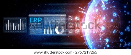 A visually striking representation of a digital dashboard showcasing business data and statistics in a cosmic setting, symbolizing advanced analytics and innovation in technology. Ledger