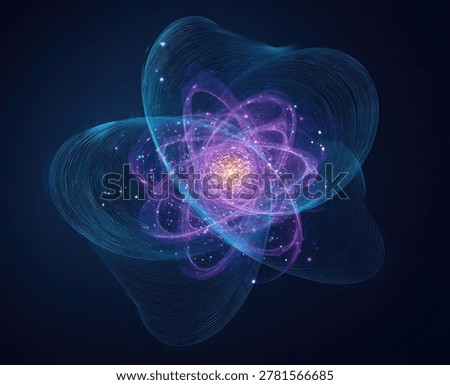 A visually stunning abstract representation of a quantum atom, featuring glowing energy orbits and a vibrant nucleus.