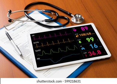 Vital Sign Monitor In Tablet PC, Medical Technology Concept