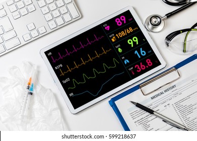 Vital Sign Monitor In Tablet PC, Medical Technology Concept