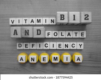 Vitamin B 12 And Folate Deficiency Anemia, Word Cube With Background.