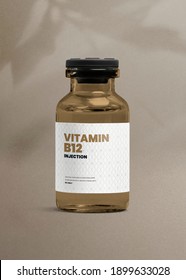 Vitamin B12 Injection Amber Glass Bottle With Luxurious Label For Health And Wellness Product Packaging