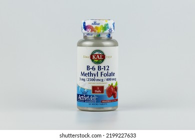 Vitamin B-6 Vitamin B-12 Methyl Folate Editorial. Dietary Supplement In The Jar. Novosibirsk, Russia - January, 18 - 2022