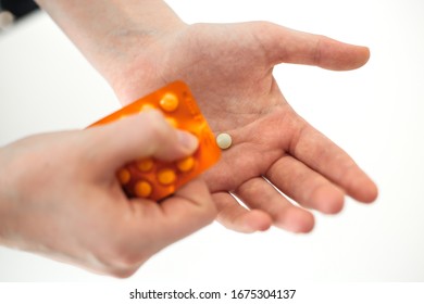 Vitamin C Pill On Hand Taking Care Of Your Health Supplement Dose 