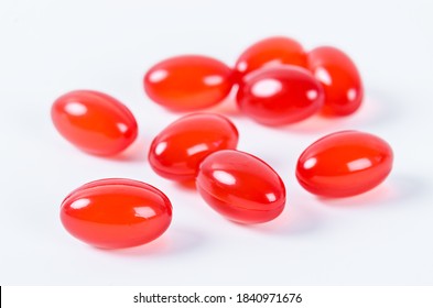 Vitamin Coenzyme Q10 Isolated On A White Background. To Prevent Aging. Pills And Medicine