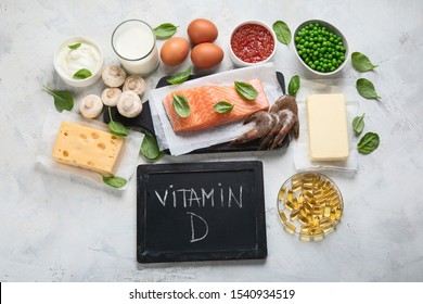 Vitamin D Foods And Capsulas. For Eye, Bone And Immune Systems Health, Blood Pressure Regulation. Against Cancer; Prevent Memory And Brain Decline; 