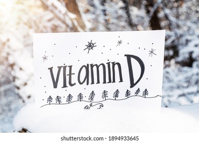 Vitamin D Help In Treating Coronavirus. Vitamin D, Coronavirus And Question Mark On Snow Background.