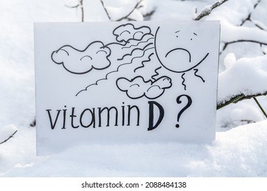 Vitamin D Help In Treating Coronavirus. Vitamin D, Coronavirus And Question Mark On Snow Background.