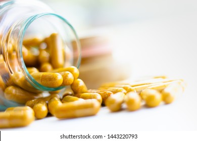 Vitamin D-3 capsules in bottle. Cod liver oil omega 3 gel capsules. Vitamins, dietary supplements, drugs, Pharmacy, medicine and health concept. capsule pharmacy bottle pill drug concept.