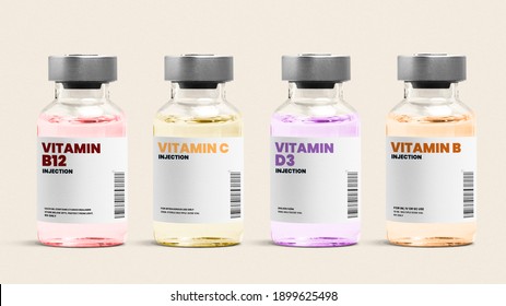 Vitamin injection glass bottles on beige background - Shutterstock ID 1899625498