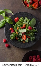 Vitamin Salad With Kale Salad, Basil, Strawberry, Raspberry And Nuts