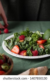 Vitamin Salad With Kale Salad, Basil, Strawberry, Raspberry And Nuts