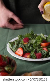 Vitamin Salad With Kale Salad, Basil, Strawberry, Raspberry And Nuts