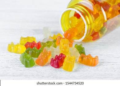 vitamins for children like jelly candy on the table, closeup