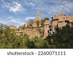 Viterbo, Lazio, Italy: landscape of the medieval old town from the city park, in background the bell tower of the San Lorenzo cathedral

