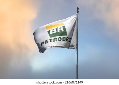 Vitoria, Espirito Santo, Brazil - June 10, 2022 - Petrobras Company Flag.  