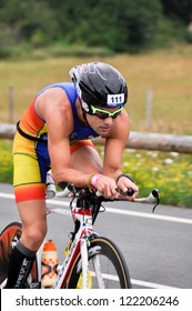 VITORIA-GASTEIZ, SPAIN - JULY 29 : Adrian Bouzan Alonso Competing In The Cycling Section Of The Long Distance Triathlon World Championships, July 29, 2012 In Vitoria, Basque Country, Spain