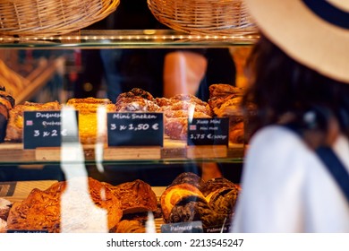 A Vitrine With Tasty Desserts In A Bakery
