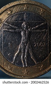 Vitruvian Man Euro Coin Macro Shot