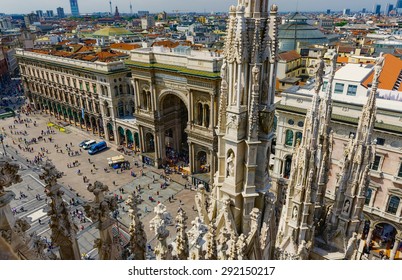 Vittorio Emanuele Gallery And Piazza Del Duomo In Milan, Italy