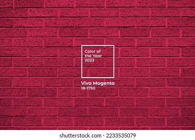 Viva Magenta brick wall texture background. Color of the year 2023. - Shutterstock ID 2233535079