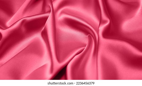Viva Magenta toned red magenta fabric atlas. Close up pink silk satin texture for sewing. Abstract background wallpaper. Twisted folds cloth. Trendy color of the year 2023. Fashion color pattern

 - Shutterstock ID 2236456379