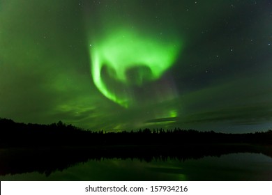 Vivid Northern Lights over Olnes pond, Fairbanks, Alaska