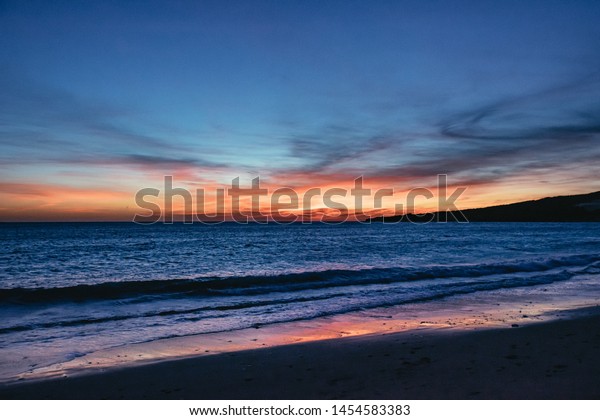 Vivid Orange Marine Sunset Tarifa Beach Nature Stock Image