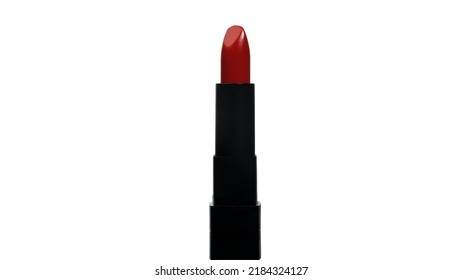 Vivid red light lipstick with black handle, on white background - Shutterstock ID 2184324127