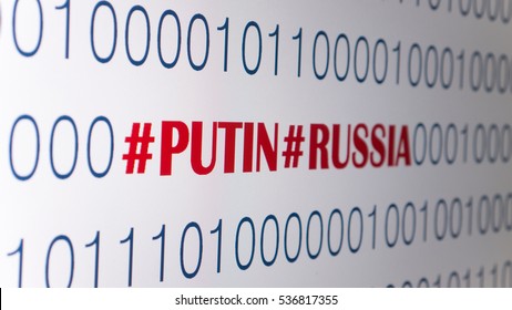 Vladimir Putin And Russia Titles Meta Tags On Screen With Computer Code Background