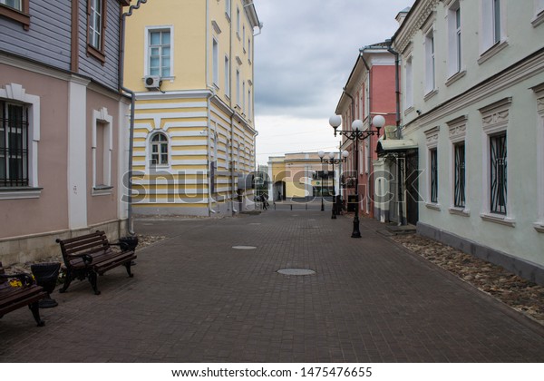 Vladimir, Vladimir\
region / Russia - August 2, 2019: street of the historic city\
center on a cloudy summer\
day