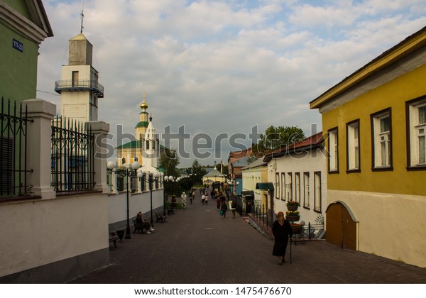 Vladimir, Vladimir\
region / Russia - August 2, 2019: street of the historic city\
center on a cloudy summer\
day