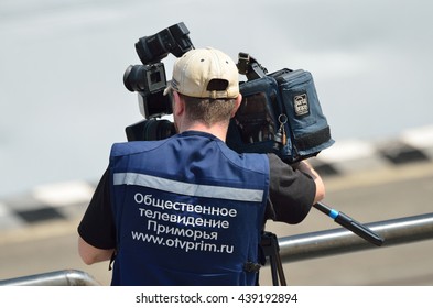 Vladivostok, Russia, May, 18, 2016. The Cameraman Of Public Television Of Primorye From The Back