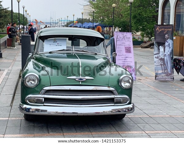 Vladivostok, Russia, May, 18, 2019.\
Exhibition of American retro-cars. Chevrolet de luxe 1951  year of\
manufacture. Vladivostok, Admiral Fokin street,\
1\