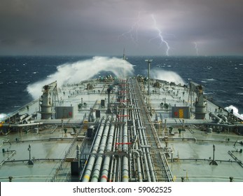 Vlcc Or Oil Tanker Ship On Open Rough Sea