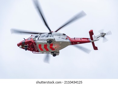 VLISSINGEN, ZEELAND, NETHERLANDS - August 15 2018: An AgustaWestland AW189 rescue helicopter from Her Majesty's Coastguard at Rescue Vlissingen 2018
