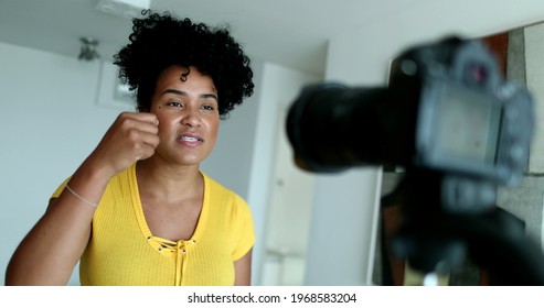 Vlogger Speaking In Front Of Camera, Person Doing Explainer Video Testimony