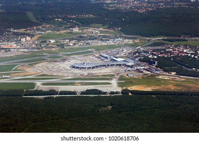 Vnukovo International Airport, Moscow, Russia - 05.21.2014. Passenger Terminal, Runway And Airfield. View From Above.