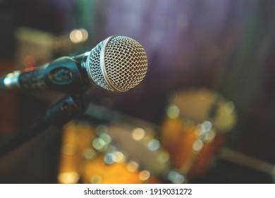 Vocal Microphone Close Up. Band Rehearsal