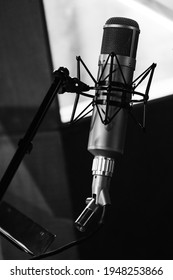  Vocal Microphone On A Stand In The Recording Studio. High Contrast. Close Up