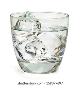 Vodka, Gin Or Tequila With Ice In Rocks Glass Isolated On White Background Including Clipping Path