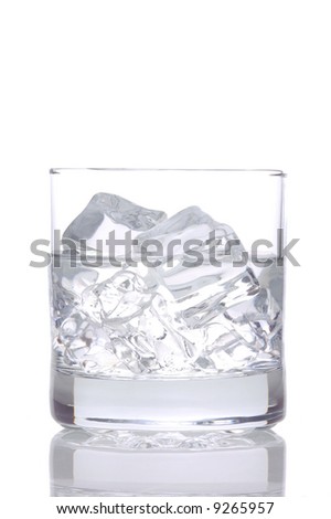 Vodka in Glass of Ice with reflection isolated over white