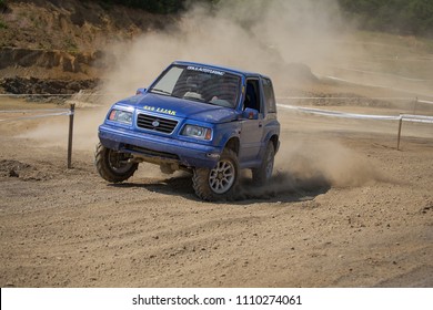 Vogrsko, Slovenia - May 12, 2018: Offroad Car Race - 4wd Are Driving On Dust Road On Off Road Race OFF ROAD LIJAK 2018