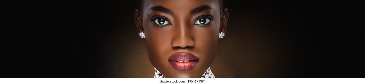 Vogue style close-up portrait of beautiful black woman