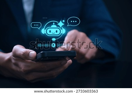 voice enabled AI chatbot assistant on mobile device. hand using smartphone with ai chatbot and voice assistant interface for smart communication, digital support and virtual conversation technology.