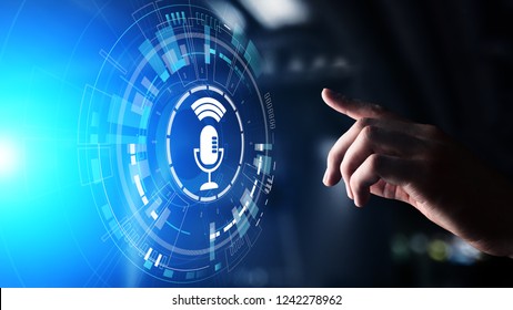 Voice Recognition Search And Control Microphone Symbol On Virtual Screen.