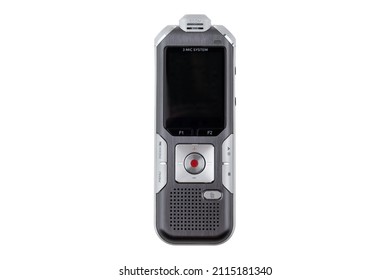 The voice recorder is isolated on a white background. Dictaphone close-up on a white background. - Powered by Shutterstock