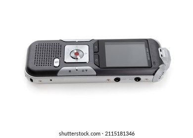 The voice recorder is isolated on a white background. Dictaphone close-up on a white background. - Powered by Shutterstock