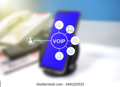 VOIP Telephone With Internet Connection On The Table.